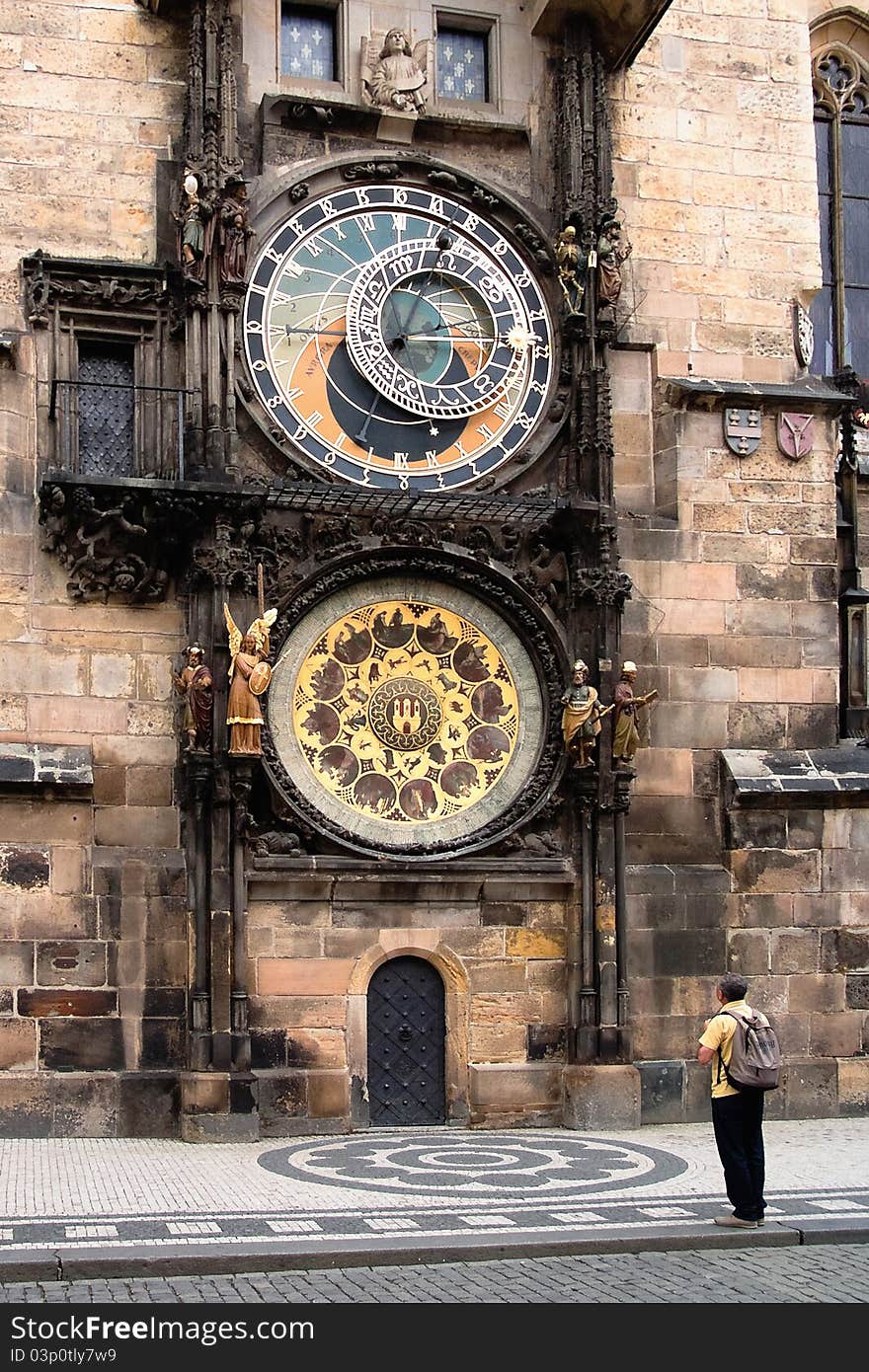 Czech, Prague, big clock on the city place