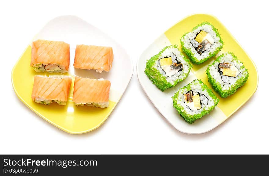 Japanese sushi rolls on plate