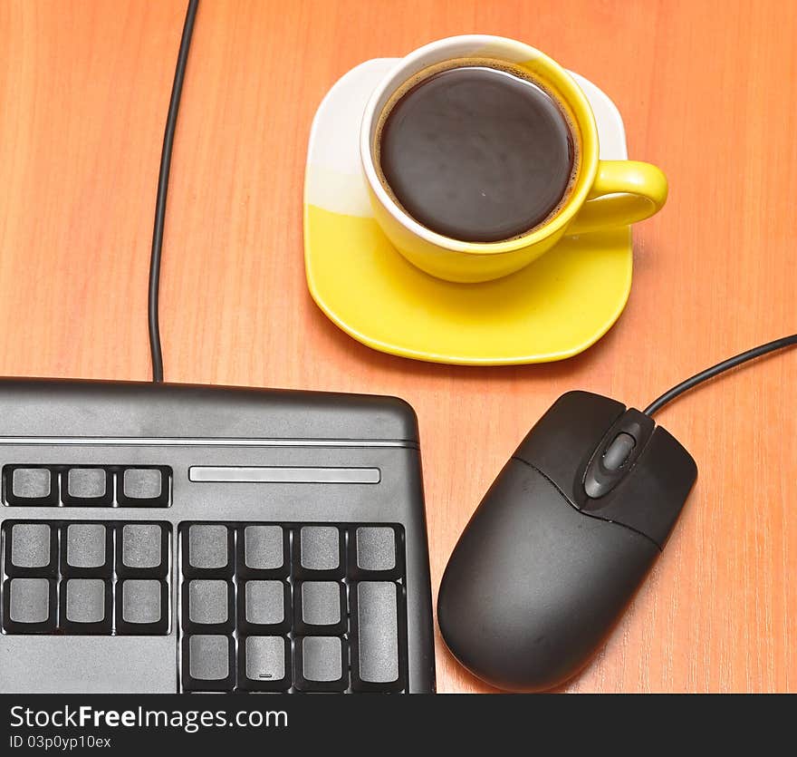 Black Keyboard And Coffee Cup