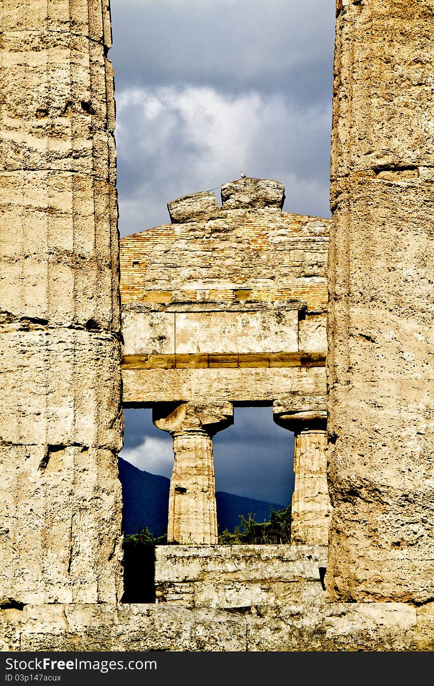 Remains of an ancient temple at Paestum. Remains of an ancient temple at Paestum