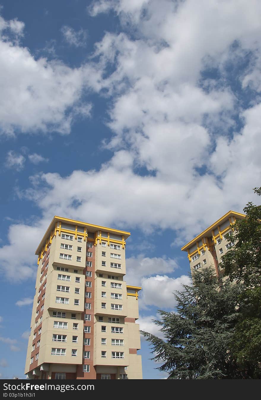 Yellow Cream and Brown Public Housing Apartment Block. Yellow Cream and Brown Public Housing Apartment Block