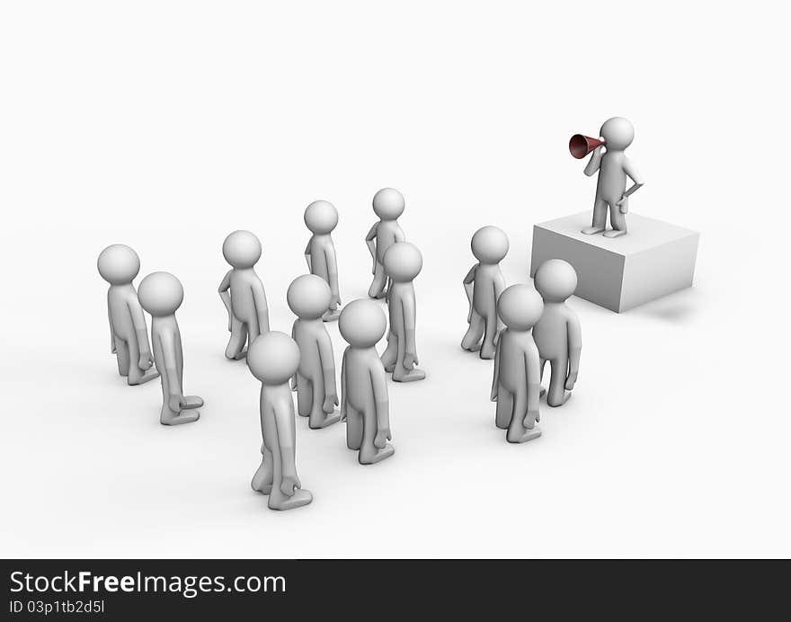 Render of a speaker talking to a crowd. Render of a speaker talking to a crowd