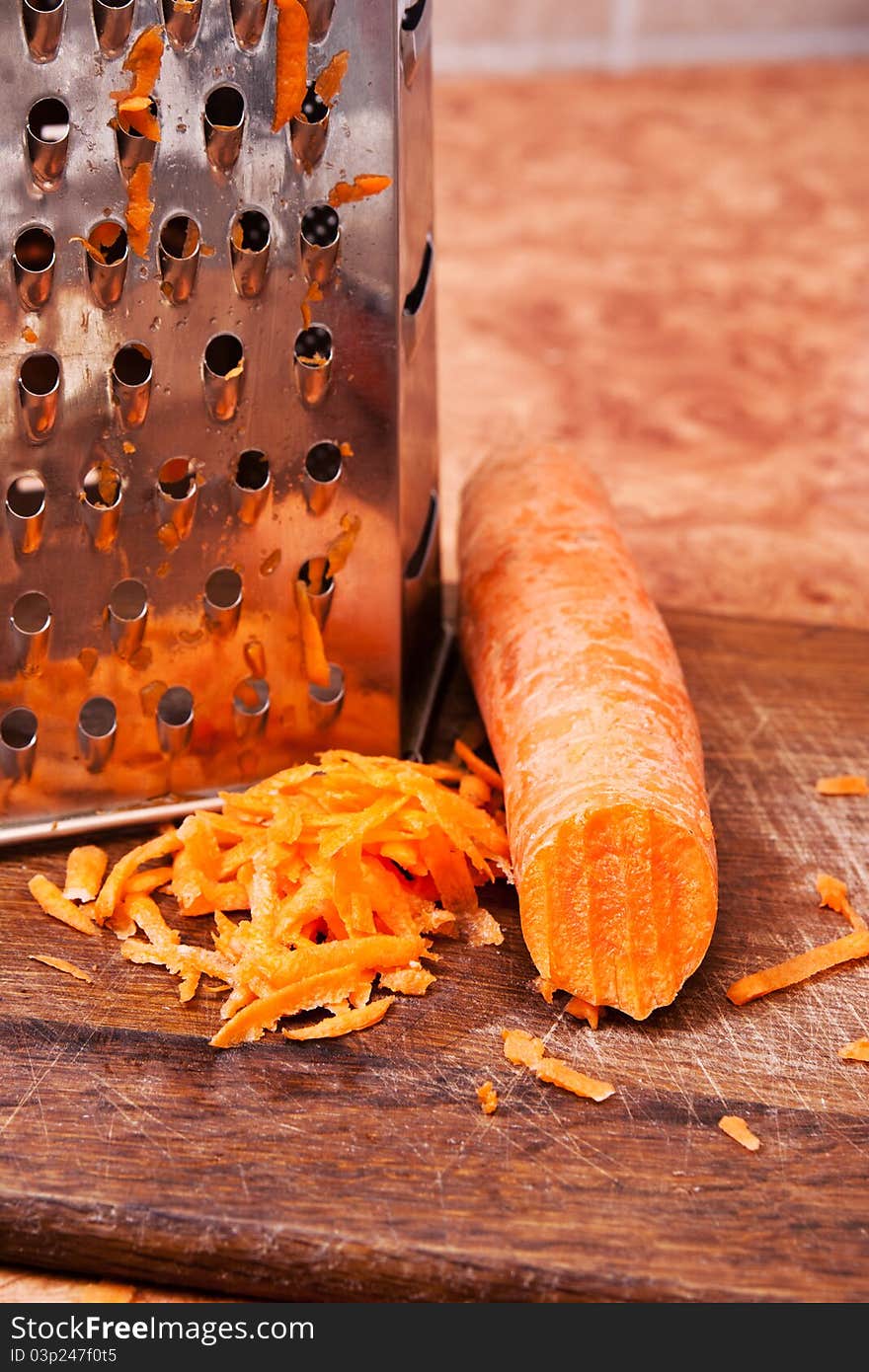 Carrot grated on a grater