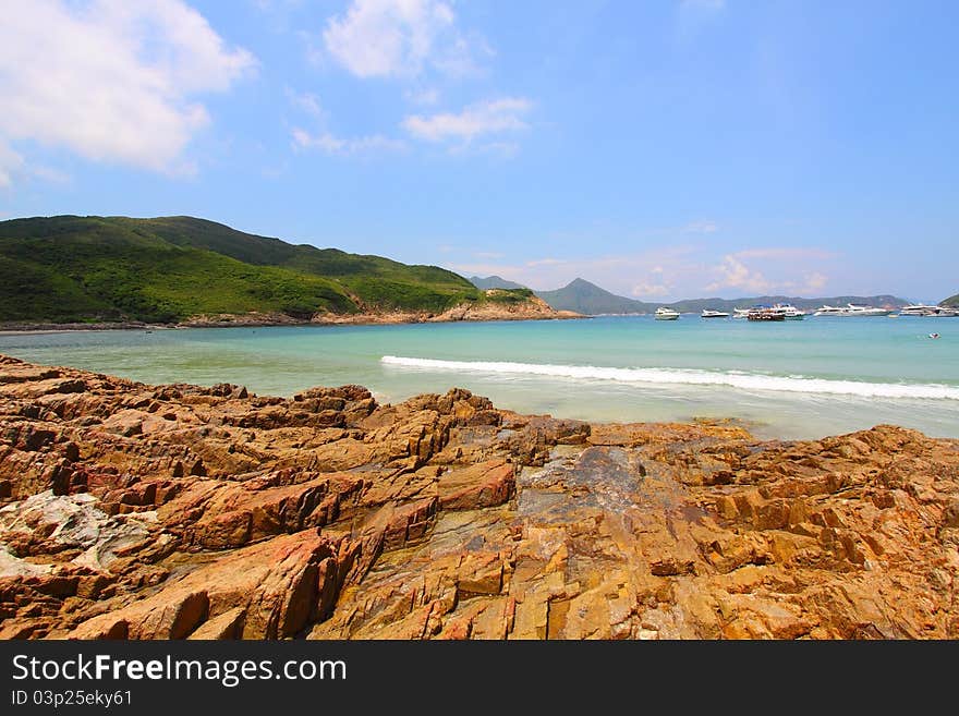 Beach with rocky shore in Hong Kong