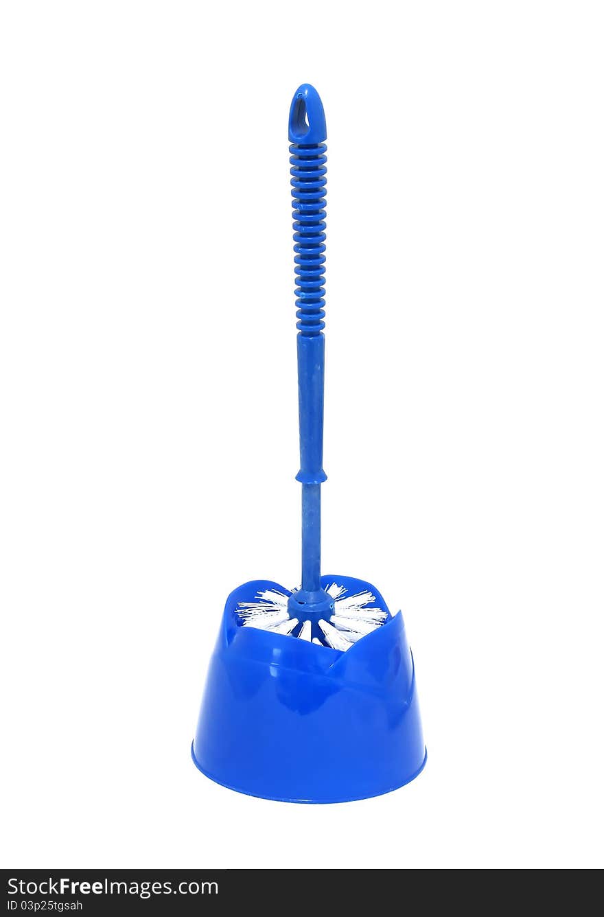 Blue toilet brush isolated on white