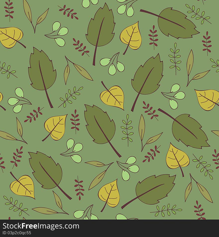 Green seamless wallpaper with leaves