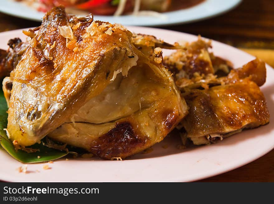 Fresh barbecue chicken on the plate