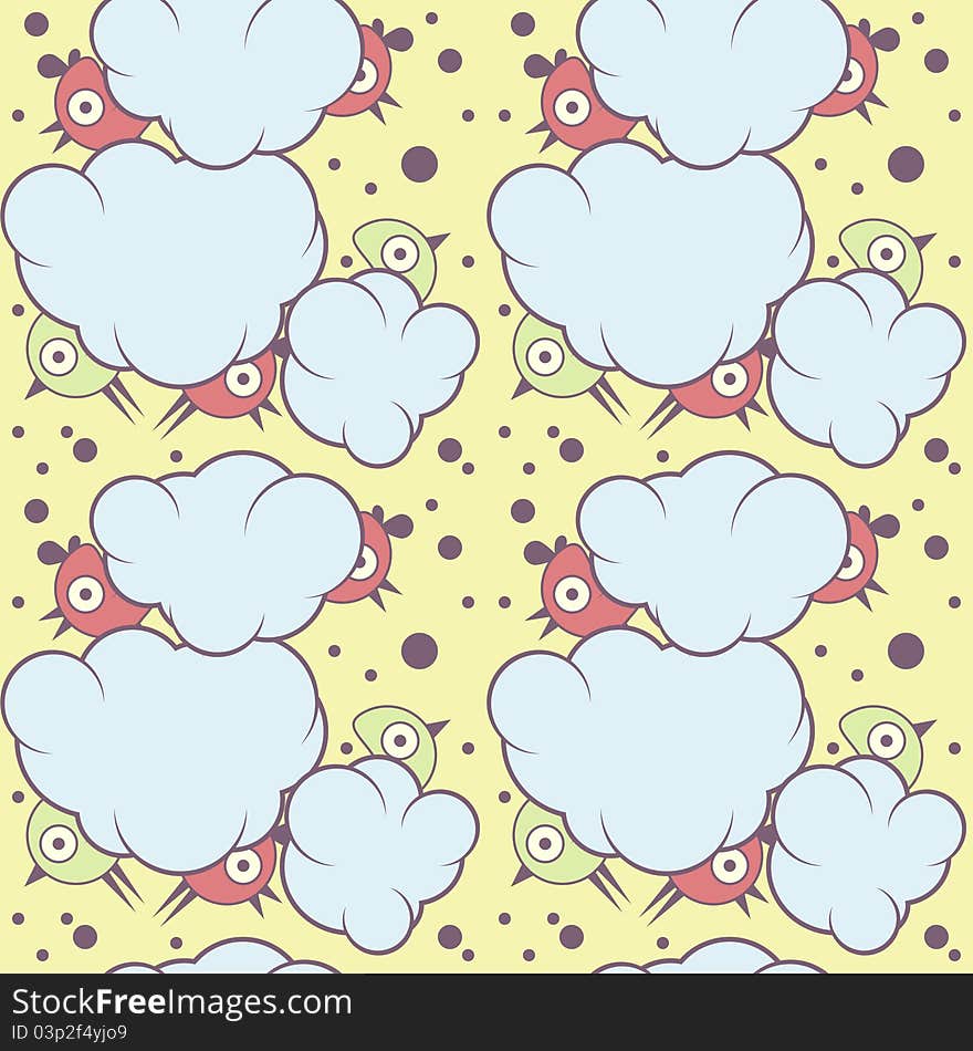 Seamless cute retro birds colorful background illustration. Seamless cute retro birds colorful background illustration