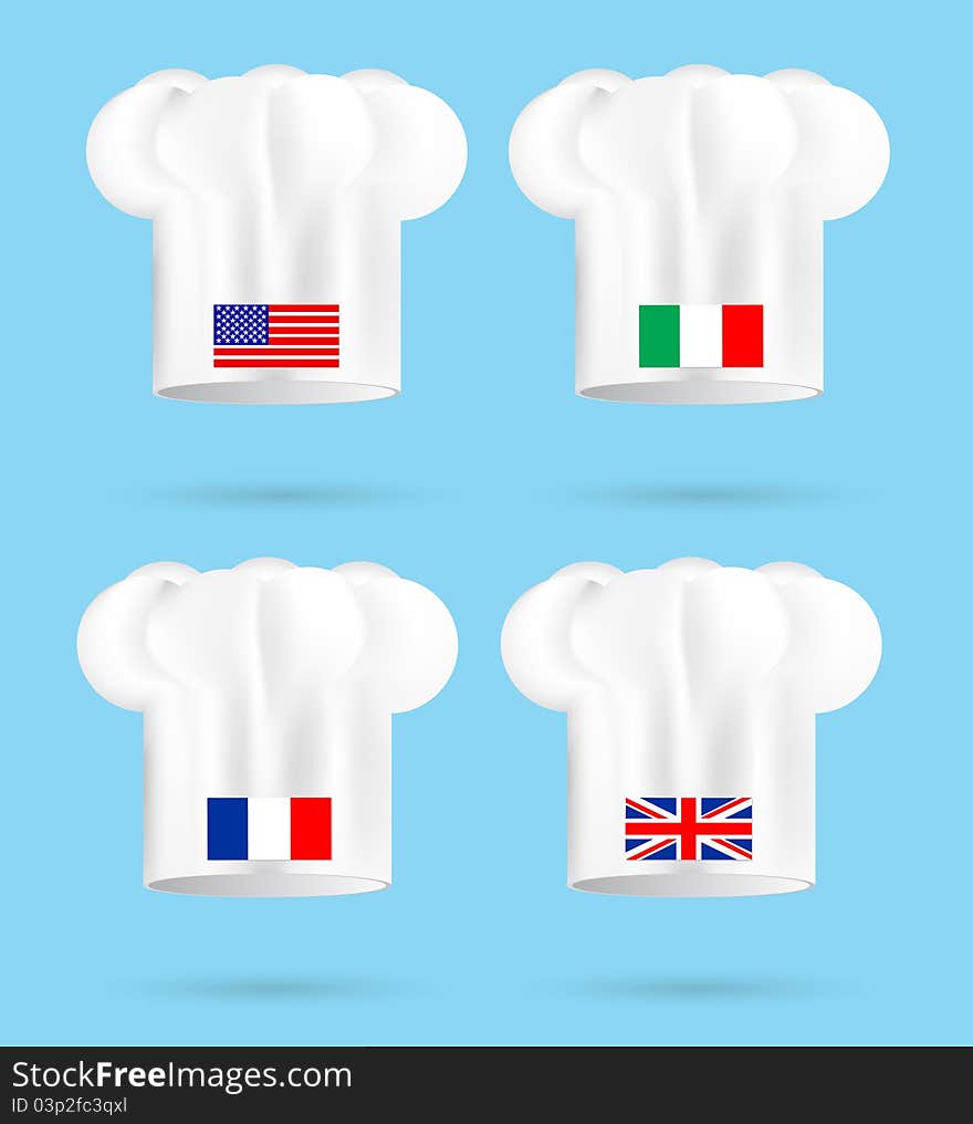 Set of america france italy and uk chef hat isolated on the white background