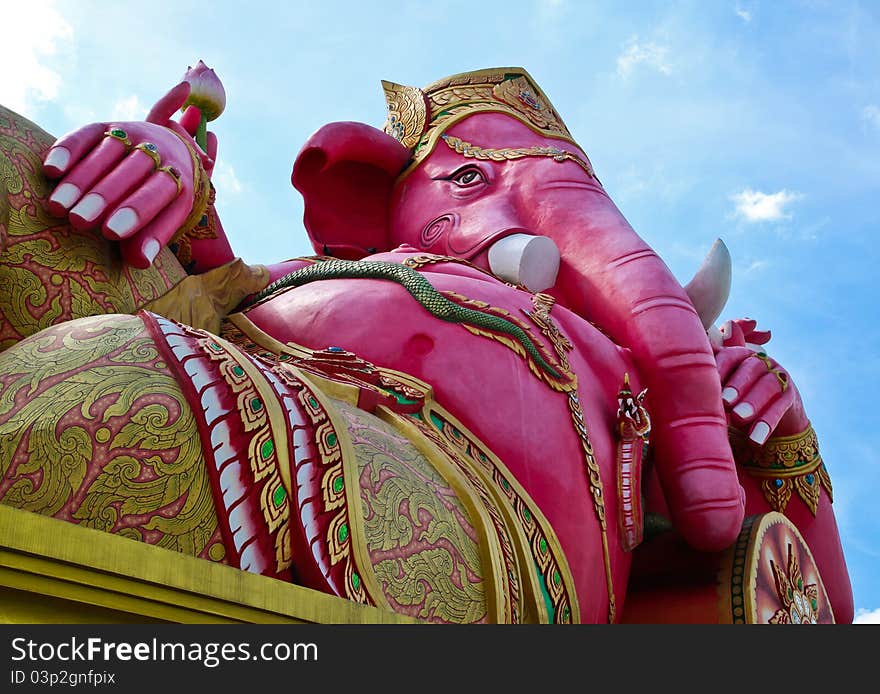 Pink ganecha in relaxing protrait on blue sky and white cloud,Wat Samarn, Chachoengsao,Thailand.