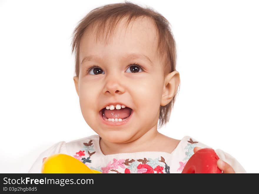 Portrait of a cute little girl on white