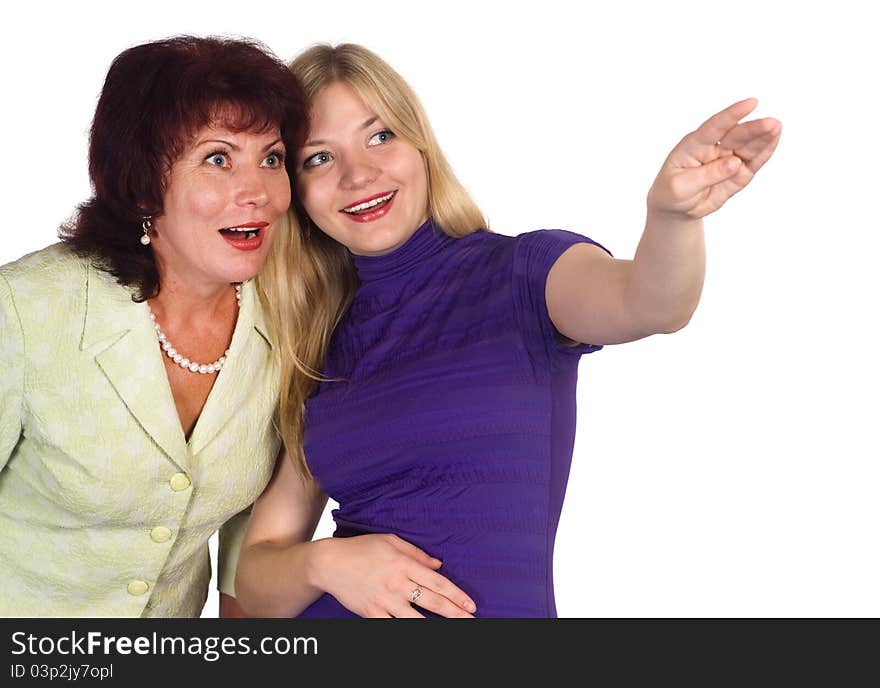 Adult mom and daughter on white