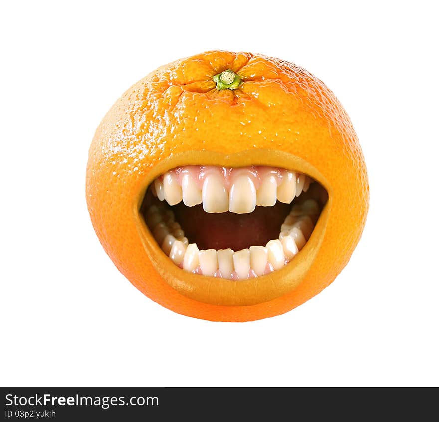 Funny laughing orange on white