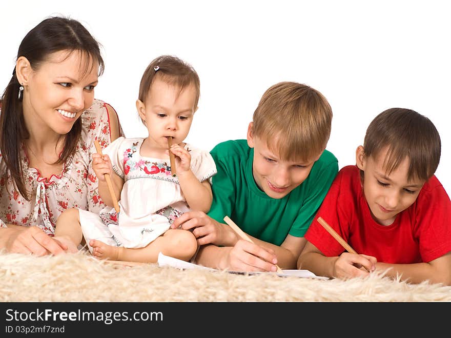 Family of a four on carpet