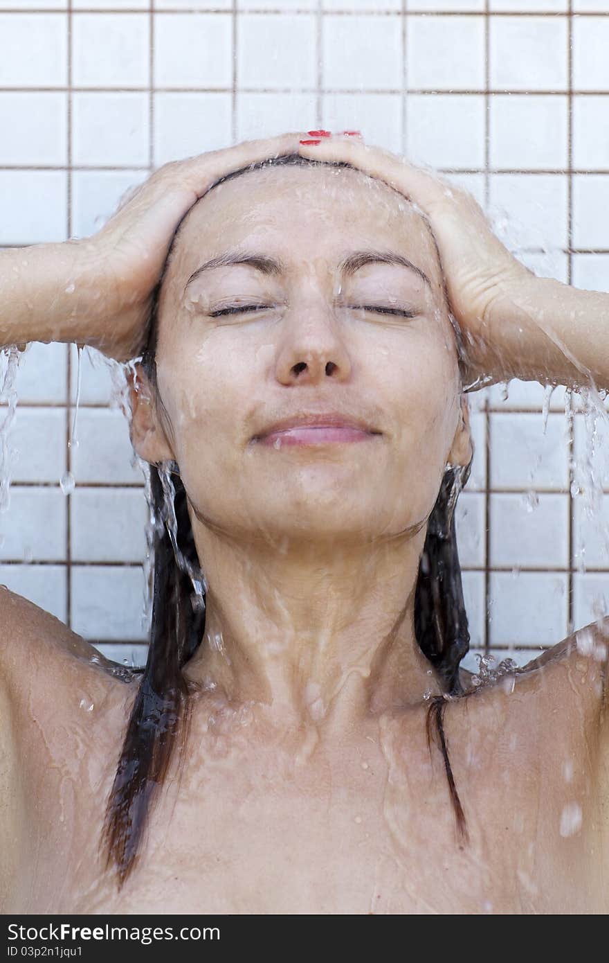 Woman taking a shower