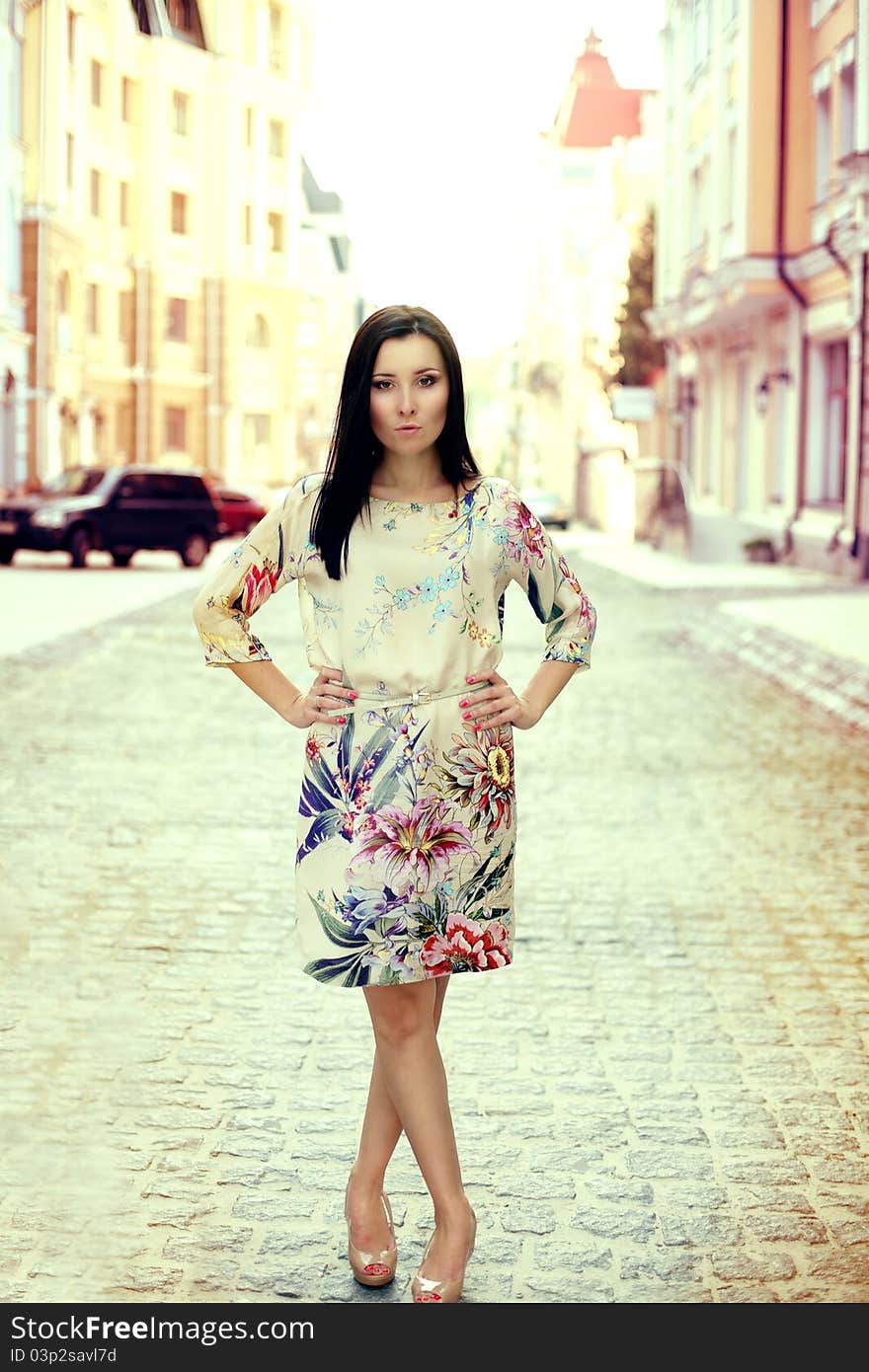 Portrait Of A Beautiful Girl In  Summer Dress