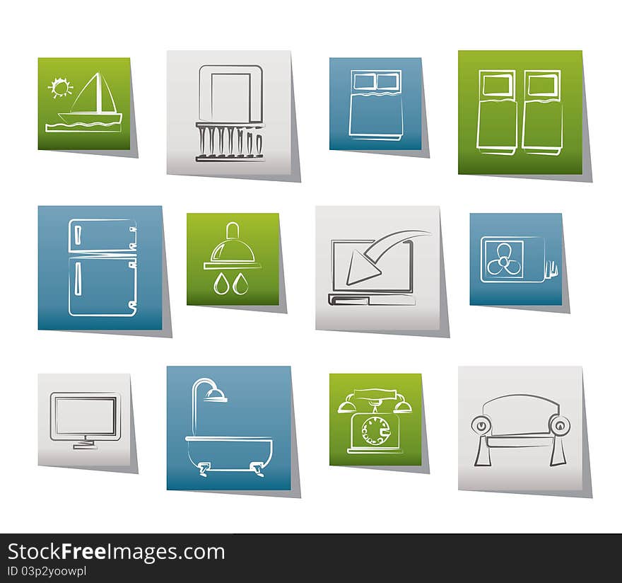 Hotel and motel room facilities icons