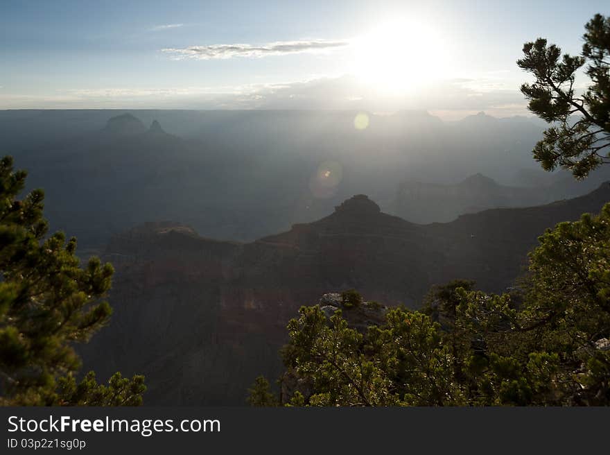 Sunrise at Yavapai Point looking towards Cedar Ridge in the Grand Canyon. Sunrise at Yavapai Point looking towards Cedar Ridge in the Grand Canyon.