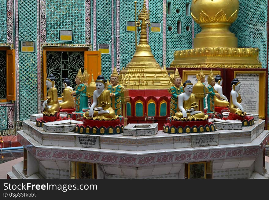 Budha Staues In Burmese Pagoda