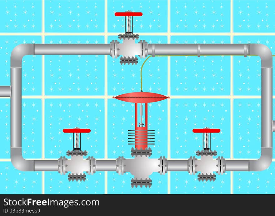 Adjustment of the valve and valves, to control the flow of fluid, but the background of a blue tile with the stars. Adjustment of the valve and valves, to control the flow of fluid, but the background of a blue tile with the stars.