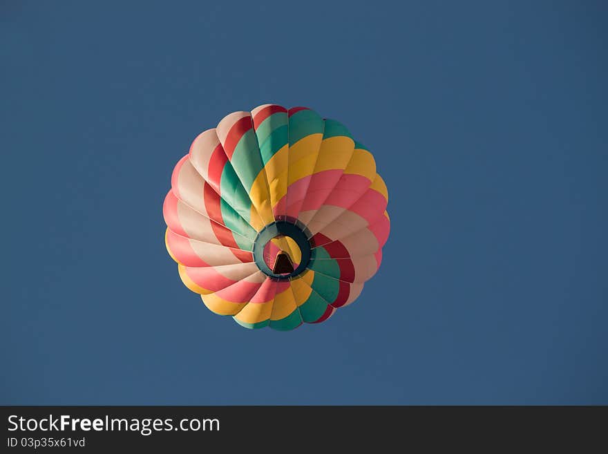 Image of a swirl colored balloon passing right over head. Image of a swirl colored balloon passing right over head