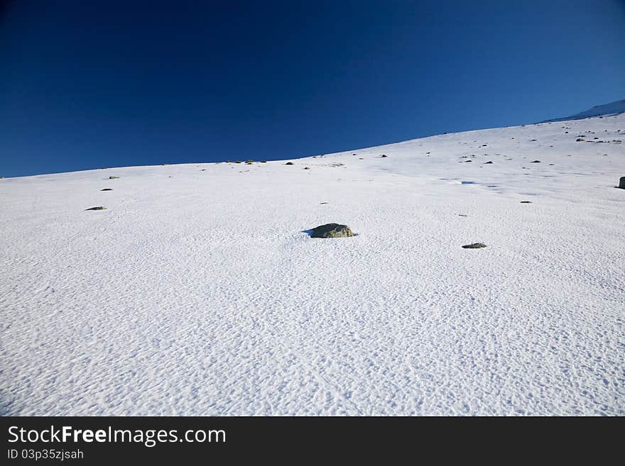 Snow Slope At Gredos Mountains