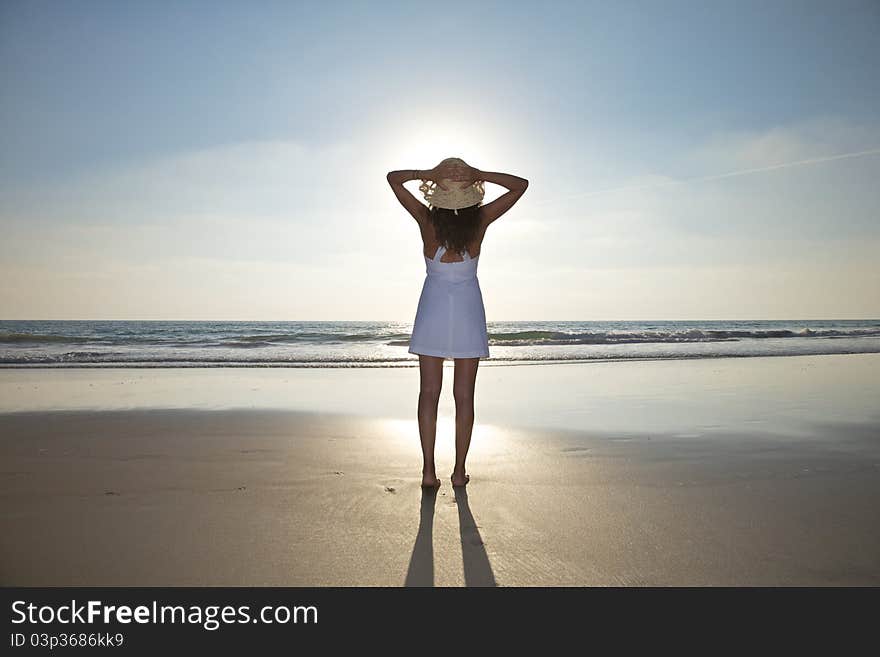 Woman at Castilnovo Beach in Cadiz Andalusia Spain. Woman at Castilnovo Beach in Cadiz Andalusia Spain