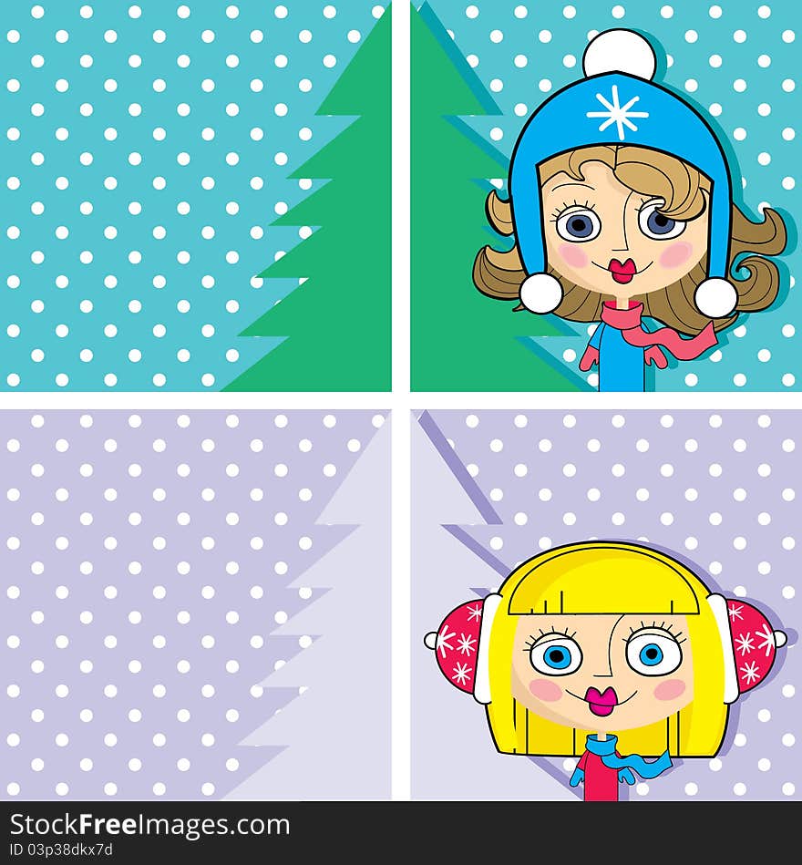 Funny cartoon Christmas kid, vector card