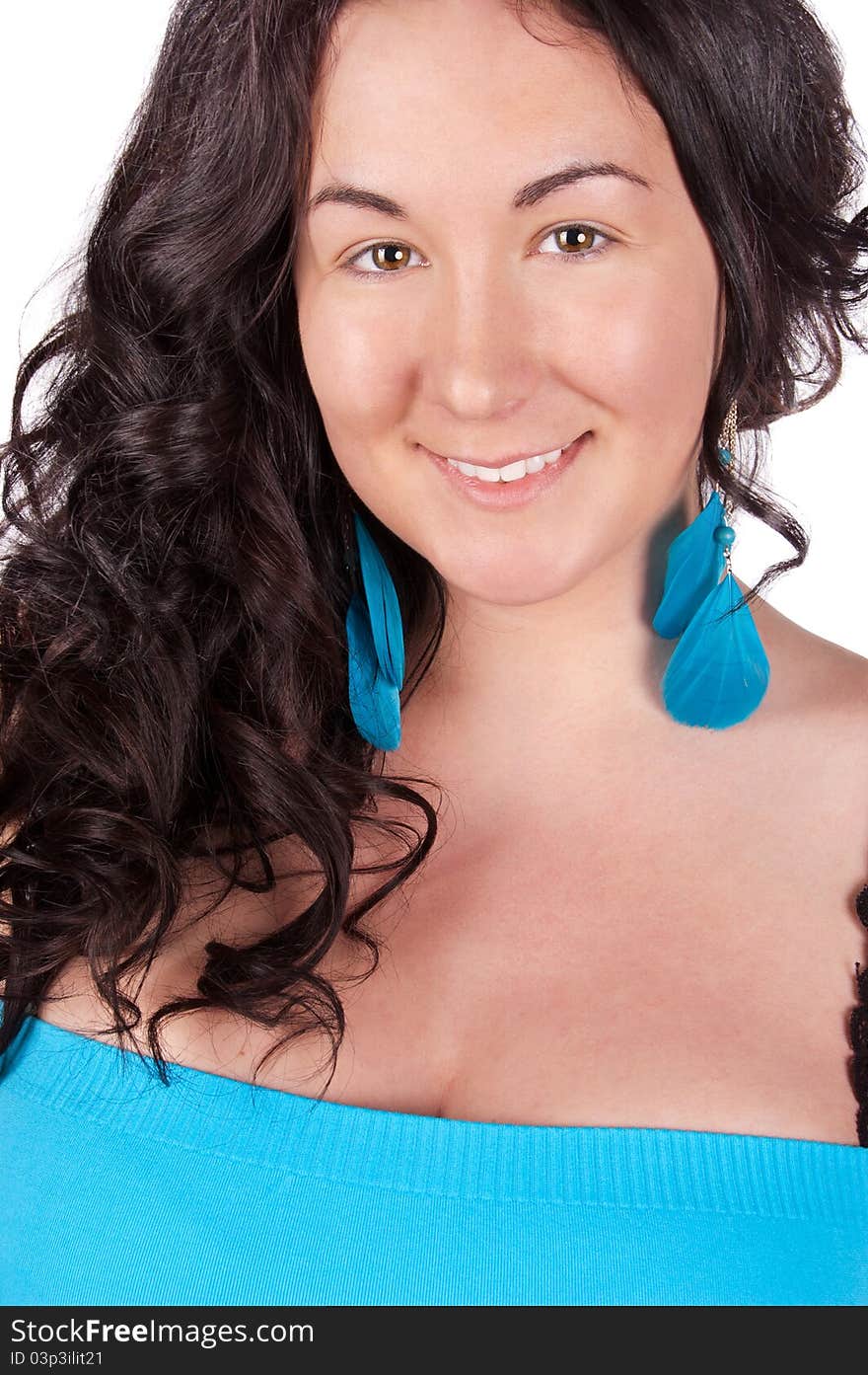 Portrait of a beautiful young woman looking happy against white background