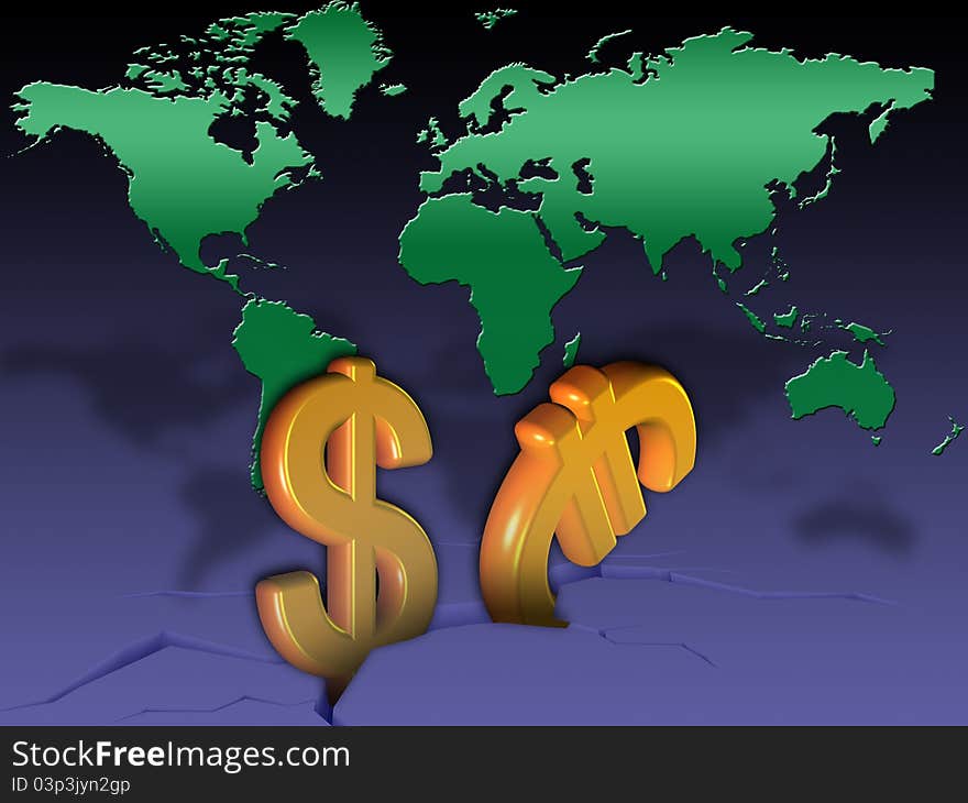 Symbols of the world economy collapse. Symbols of the world economy collapse