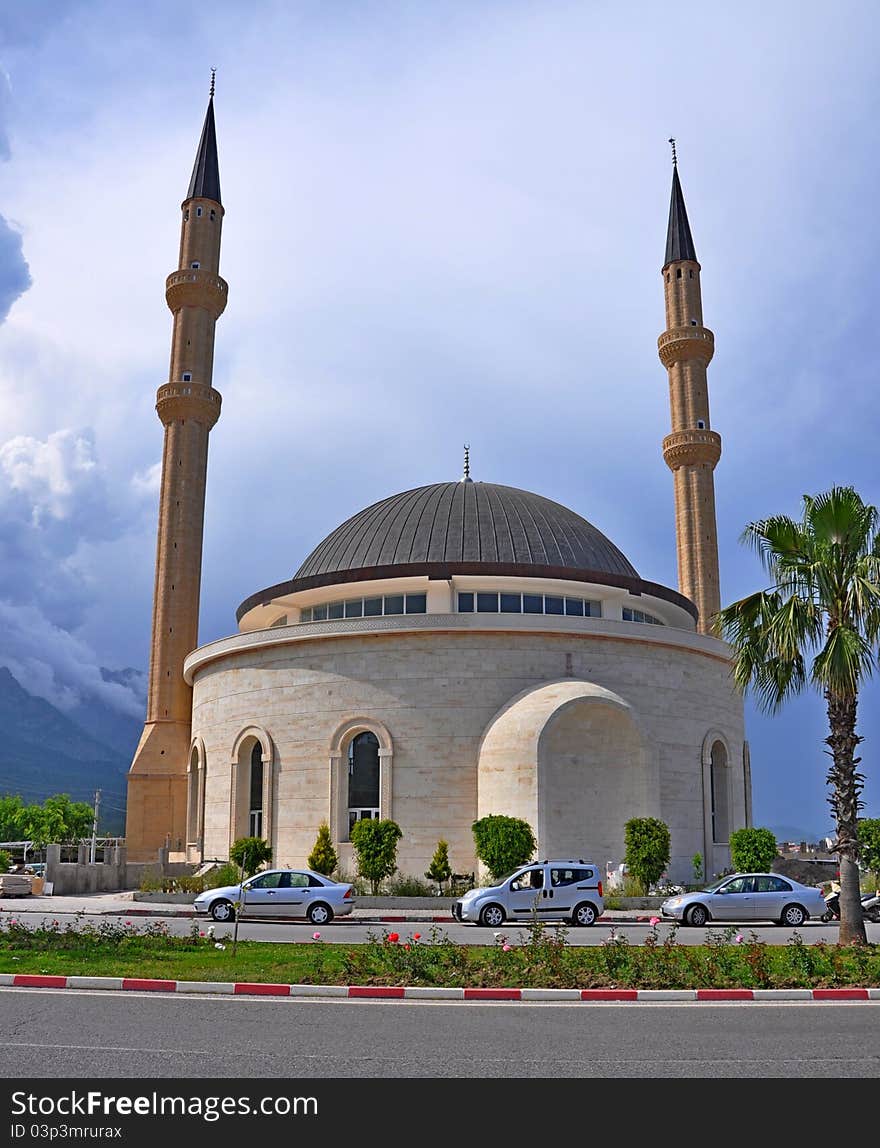 Big mosque in Turkish touristic town. Big mosque in Turkish touristic town