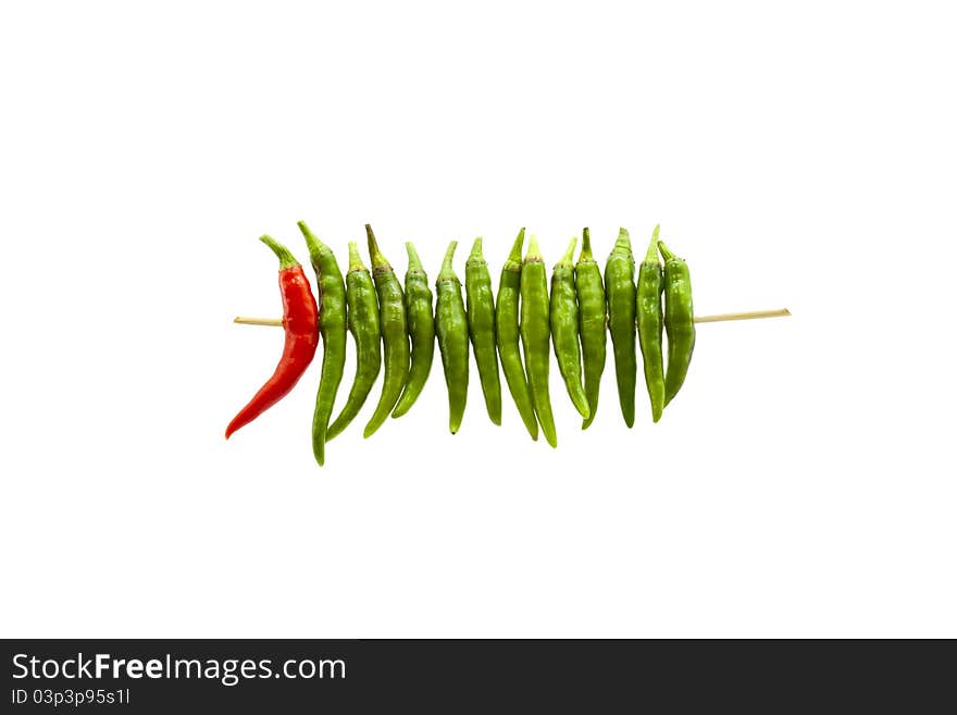 Green chili on white background