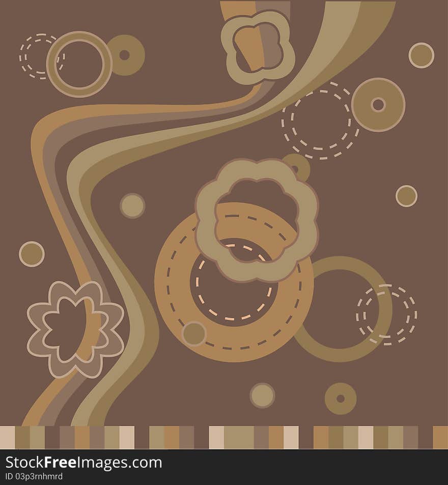 Brown and beige background with circles and stripes. Vector illustration.