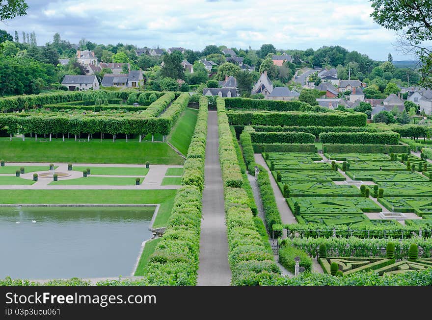 A picture of the garden of Villandry castle, in Spring. A picture of the garden of Villandry castle, in Spring