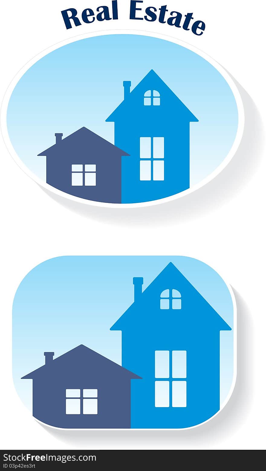 Stickers of two blue homes. Vector Illustration. Stickers of two blue homes. Vector Illustration.