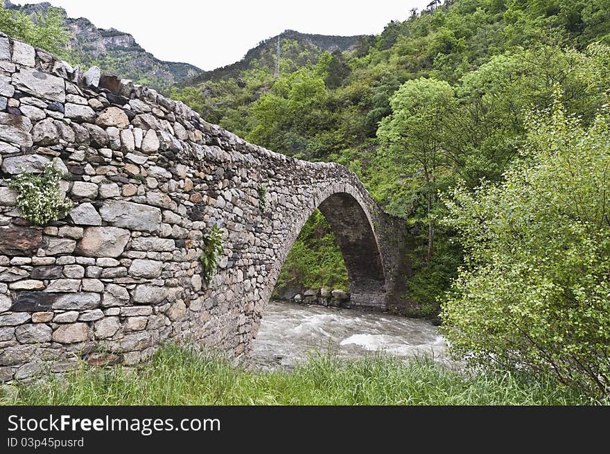 Romanic Bridge At La Margineda, Andorra