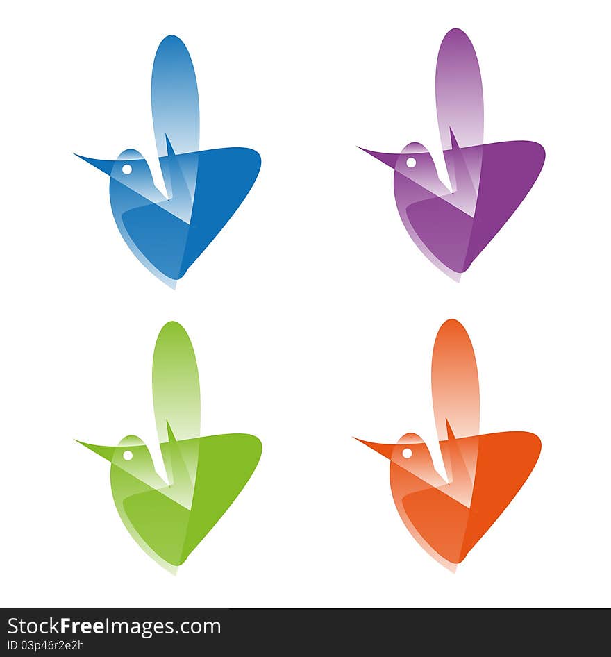 Set of cute vector birds RED green violet blue