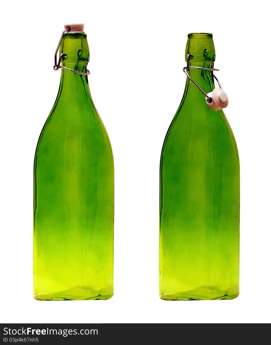 Two old glass bottles with a lid