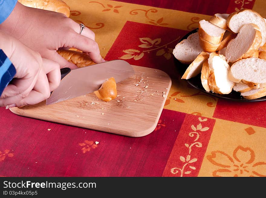 Woman Cutting Crescent Roll