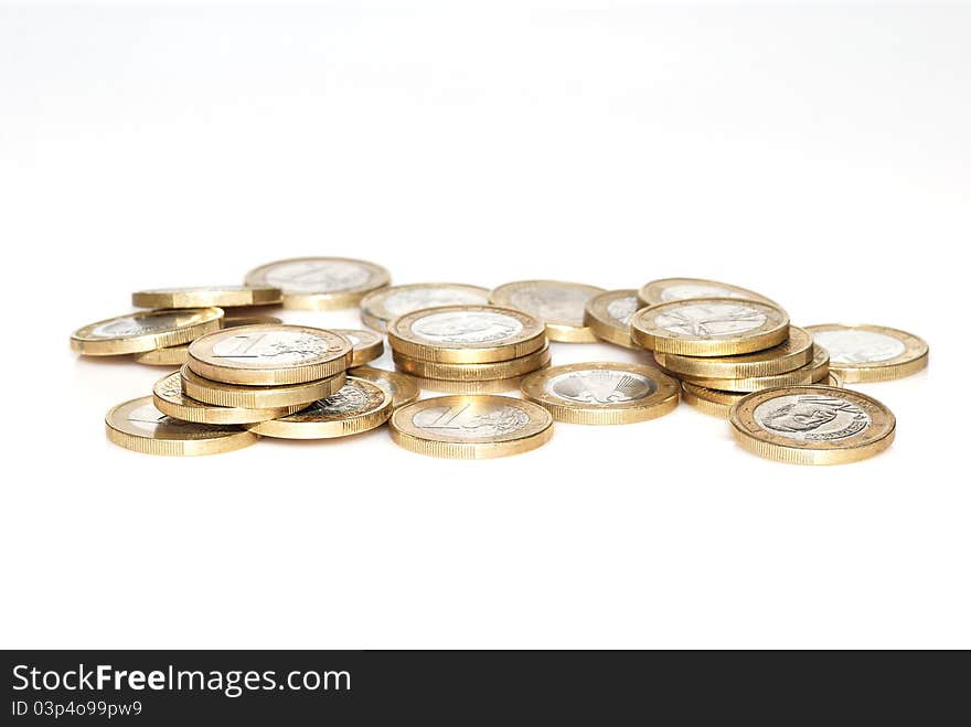 Euro coins of income and statement. Euro coins of income and statement