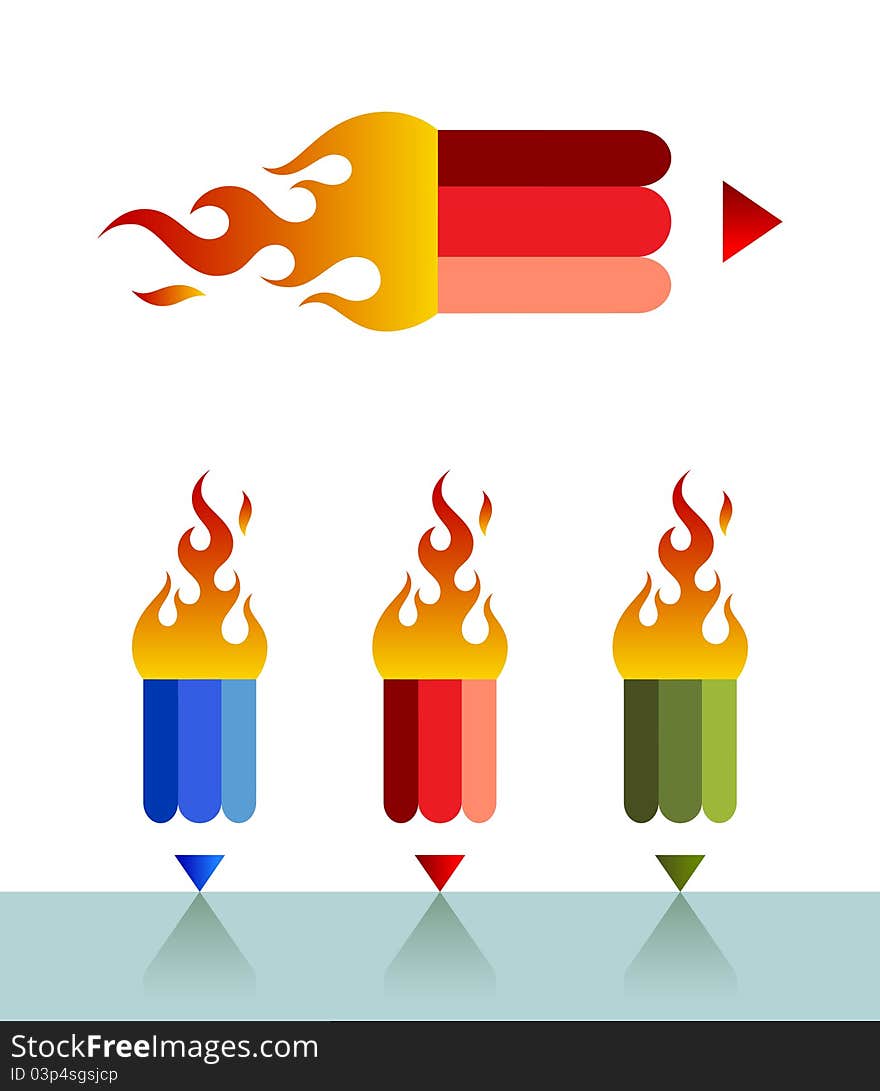 Vector illustration of a pencil with a fire. Can be easily colored and used in your design. Vector illustration of a pencil with a fire. Can be easily colored and used in your design.