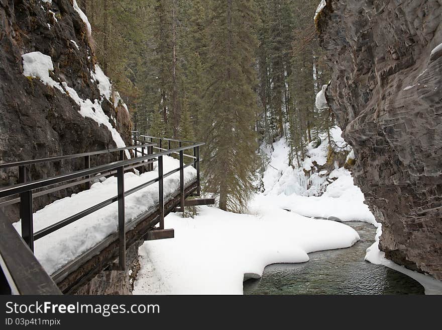 Catwalk along trail at Johnston Canyon, Banff National Park, Alberta, Canada. Catwalk along trail at Johnston Canyon, Banff National Park, Alberta, Canada