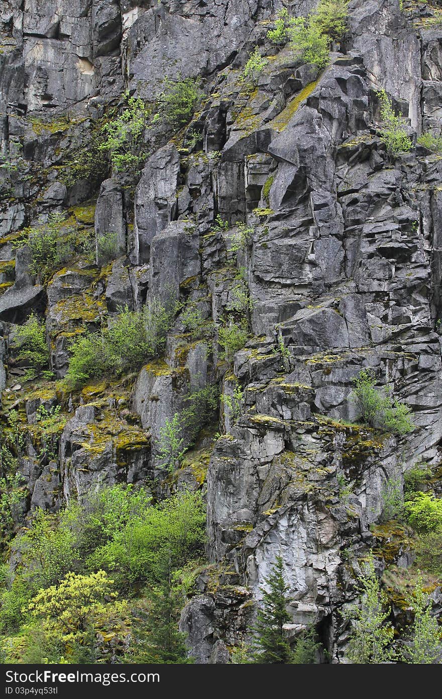 Rock Mountain wall at Frazer Canyon, British Columbia, Canada