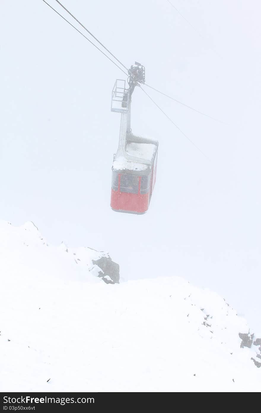 Jasper National Park gondola on a snowy day, Alberta, Canada