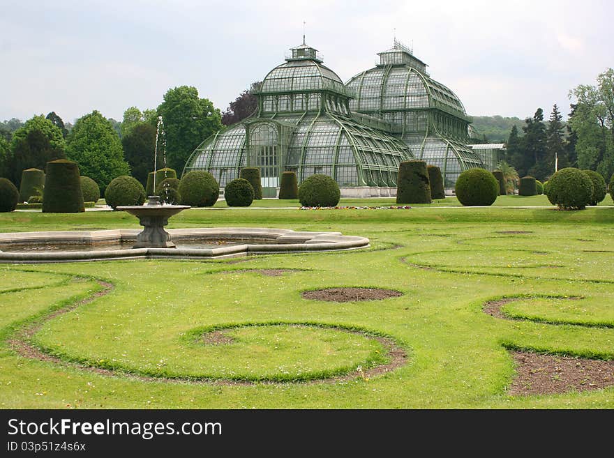 Palmhause buliding in Schonnbrunn park is botanic garden of Austrian emperors