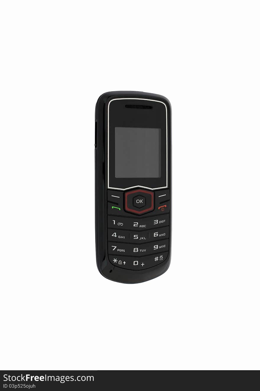 Black cell phone on a white background (Upright). Black cell phone on a white background (Upright)