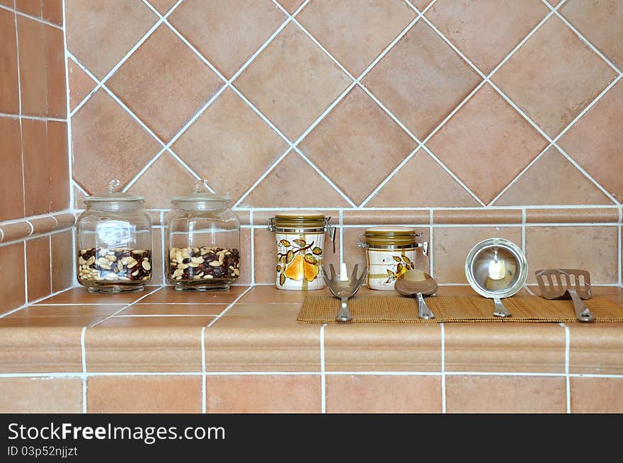 Container and mess kit in kitchen