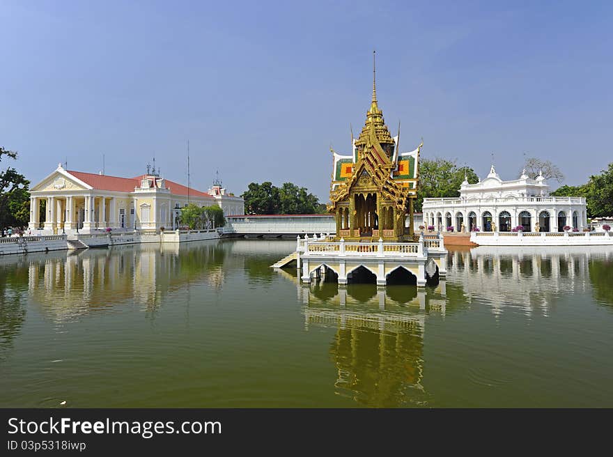 Thai palace in Ayutthaya is thai and europian building. Thai palace in Ayutthaya is thai and europian building