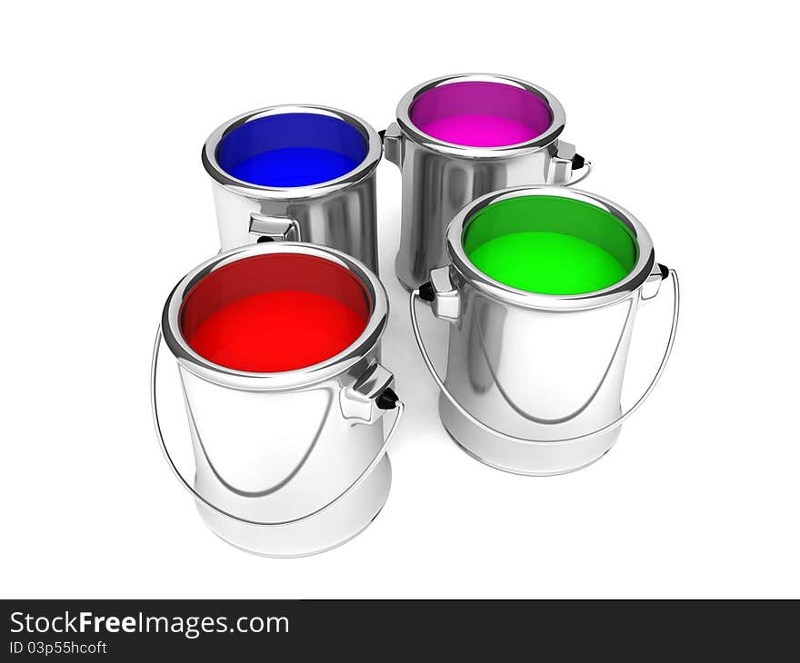 Paint Cans, Red,blue,green And Pink