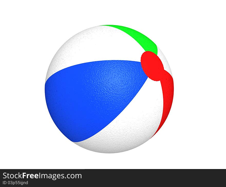 Single beach ball on white background 3d